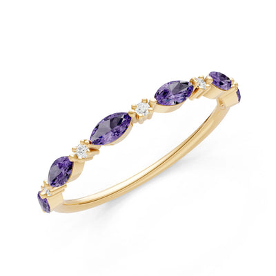 Amethyst Dainty Alternating Prong Station Marquise & Round Half Band