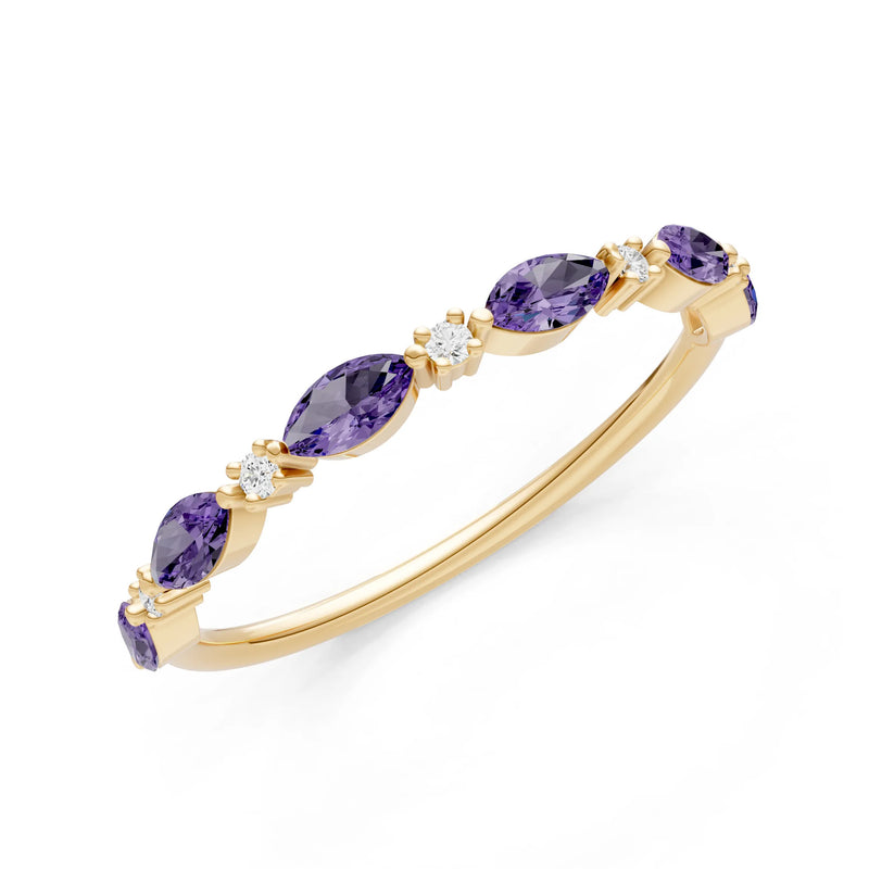 Amethyst Dainty Alternating Prong Station Marquise & Round Half Band