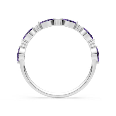 Marquise & Round Gemstone Dainty Alternating Prong Station Half Band