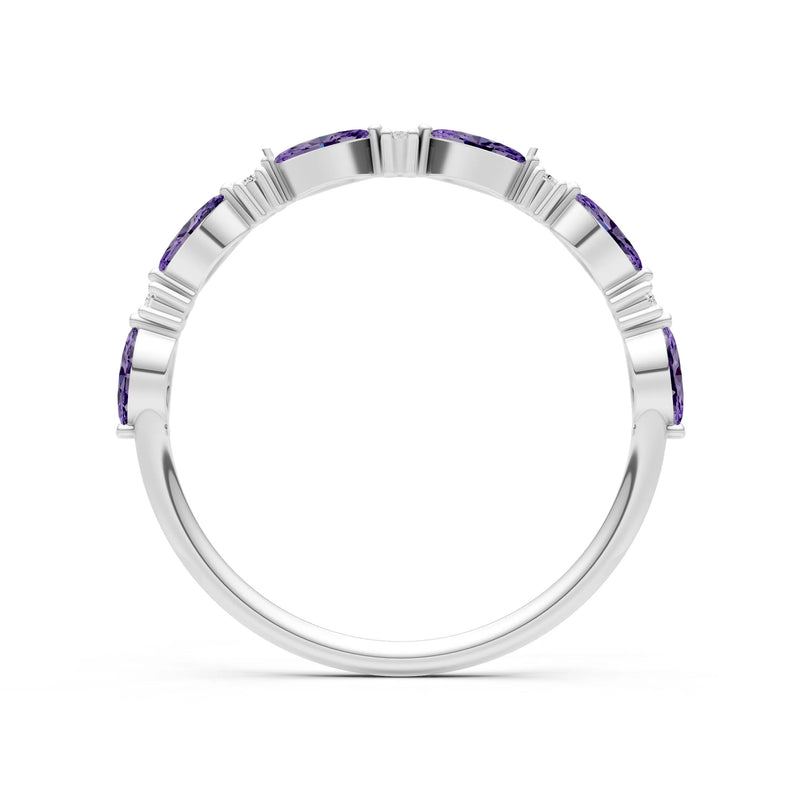 Marquise & Round Gemstone Dainty Alternating Prong Station Half Band