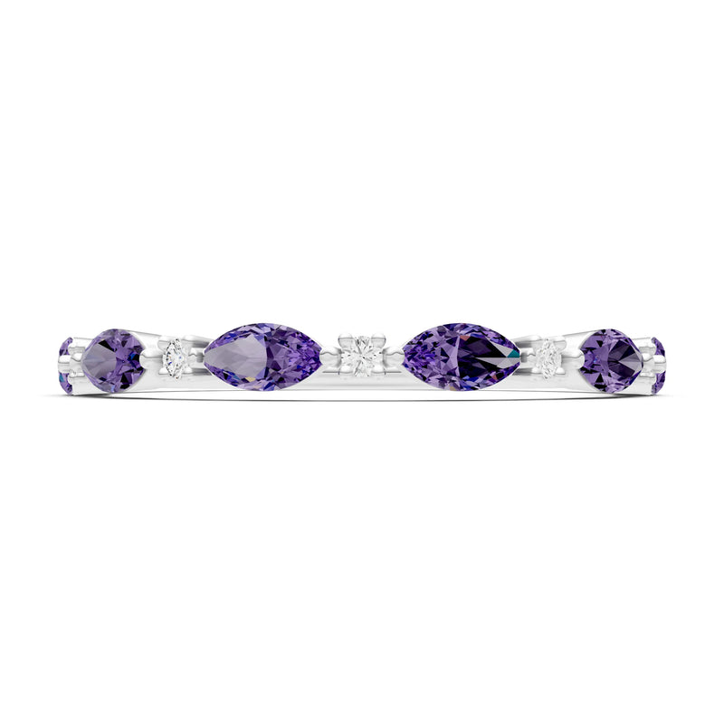 Marquise & Round Gemstone Dainty Alternating Prong Station Half Band