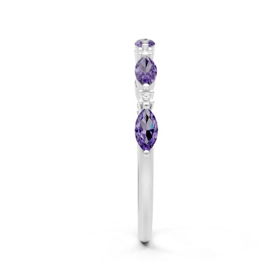 Marquise & Round Gemstone Dainty Alternating Prong Station Half Band