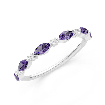 Marquise & Round Gemstone Dainty Alternating Prong Station Half Band