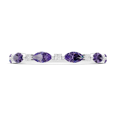Amethyst Dainty Alternating Prong Station Marquise & Round Half Band