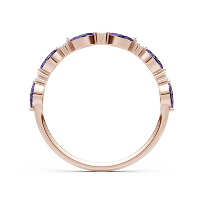 Marquise & Round Gemstone Dainty Alternating Prong Station Half Band