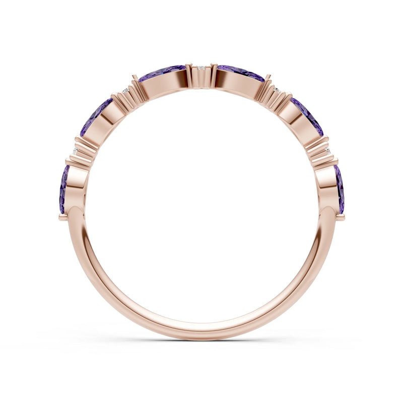 Marquise & Round Gemstone Dainty Alternating Prong Station Half Band