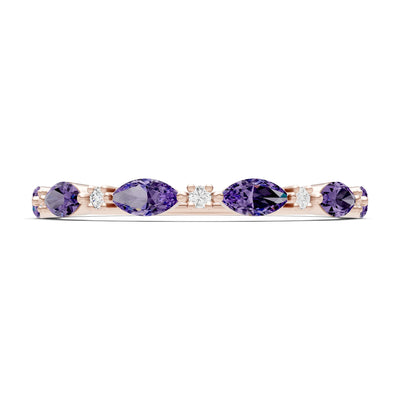 Marquise & Round Gemstone Dainty Alternating Prong Station Half Band