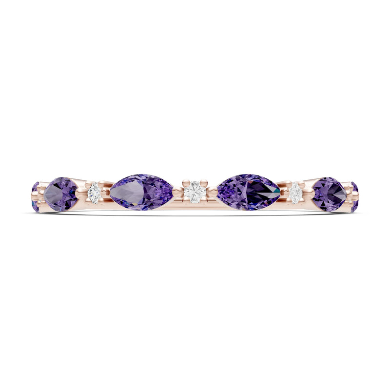 Marquise & Round Gemstone Dainty Alternating Prong Station Half Band