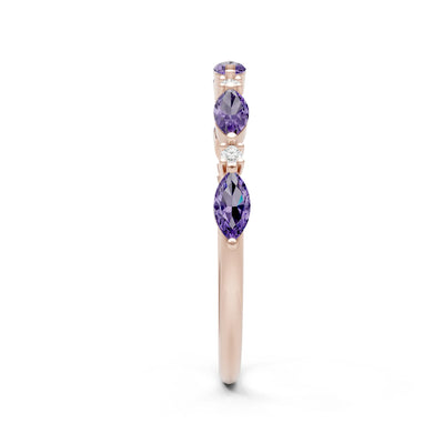 Marquise & Round Gemstone Dainty Alternating Prong Station Half Band