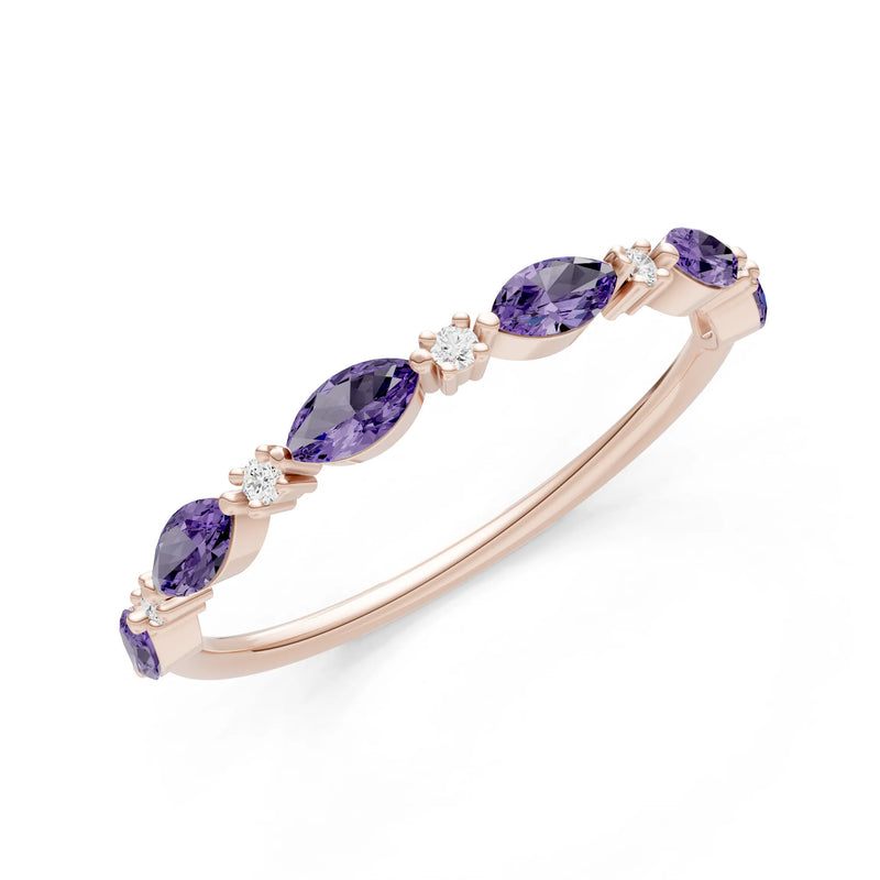 Amethyst Dainty Alternating Prong Station Marquise & Round Half Band