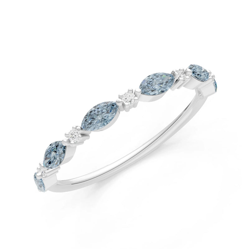 Marquise & Round Gemstone Dainty Alternating Prong Station Half Band