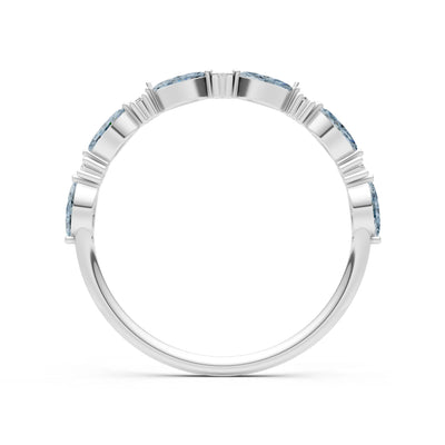 Aquamarine Dainty Alternating Prong Station Marquise & Round Half Band