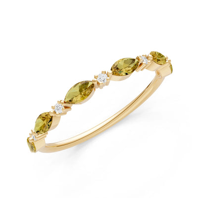 Marquise & Round Gemstone Dainty Alternating Prong Station Half Band