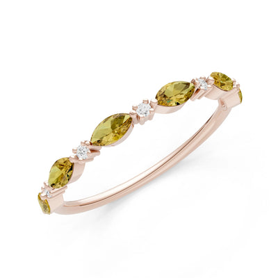 Marquise & Round Gemstone Dainty Alternating Prong Station Half Band