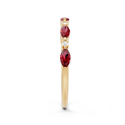 Marquise & Round Gemstone Dainty Alternating Prong Station Half Band