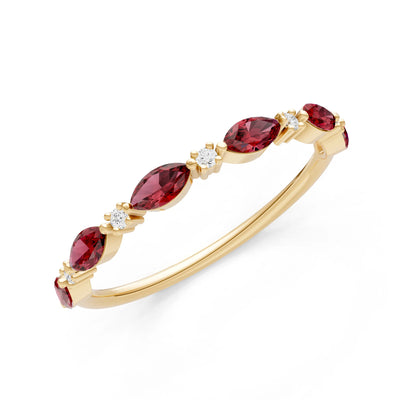Marquise & Round Gemstone Dainty Alternating Prong Station Half Band