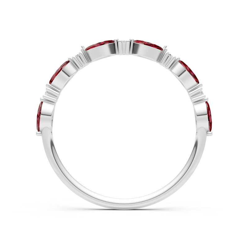 Marquise & Round Gemstone Dainty Alternating Prong Station Half Band