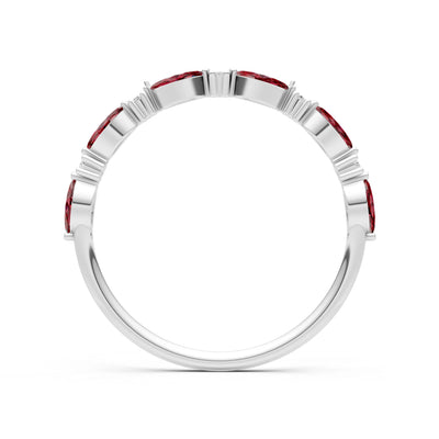 Garnet Dainty Alternating Prong Station Marquise & Round Half Band