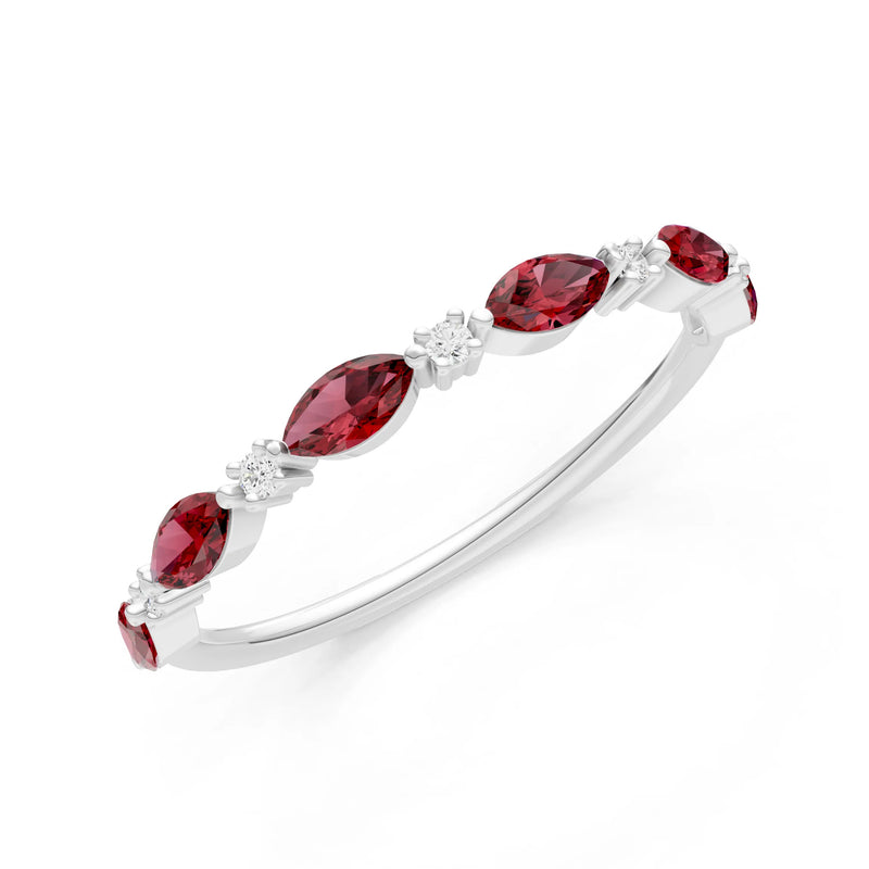 Garnet Dainty Alternating Prong Station Marquise & Round Half Band