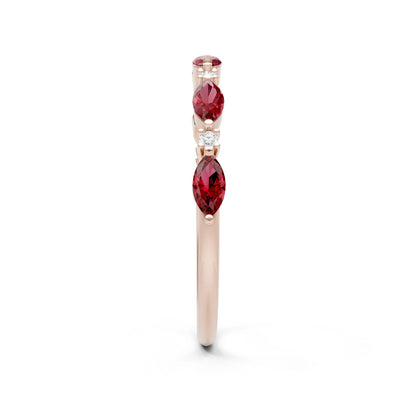 Garnet Dainty Alternating Prong Station Marquise & Round Half Band