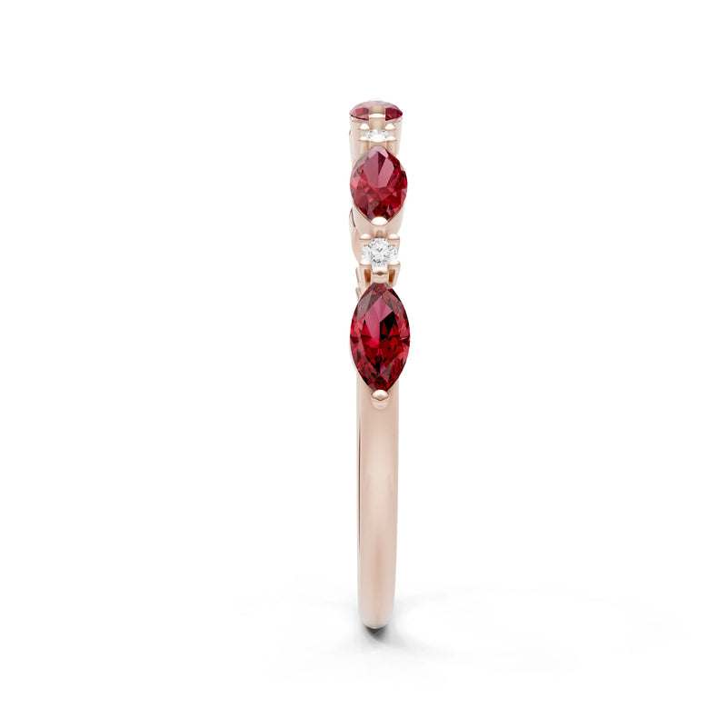 Garnet Dainty Alternating Prong Station Marquise & Round Half Band