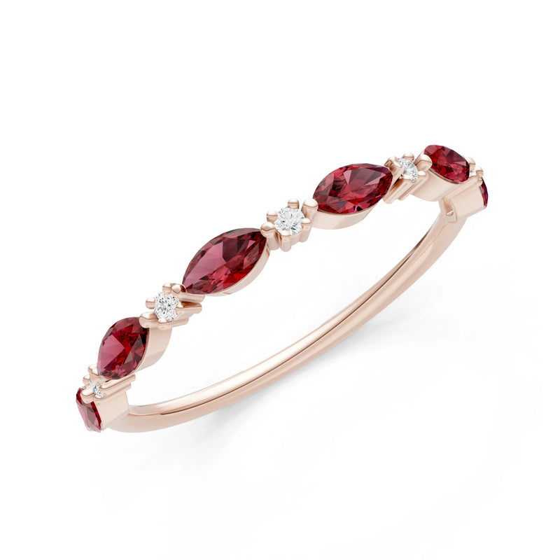 Marquise & Round Gemstone Dainty Alternating Prong Station Half Band