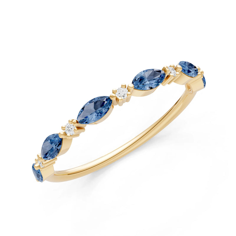 Marquise & Round Gemstone Dainty Alternating Prong Station Half Band