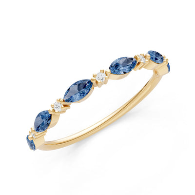 London Blue Topaz Dainty Alternating Prong Station Marquise & Round Half Band