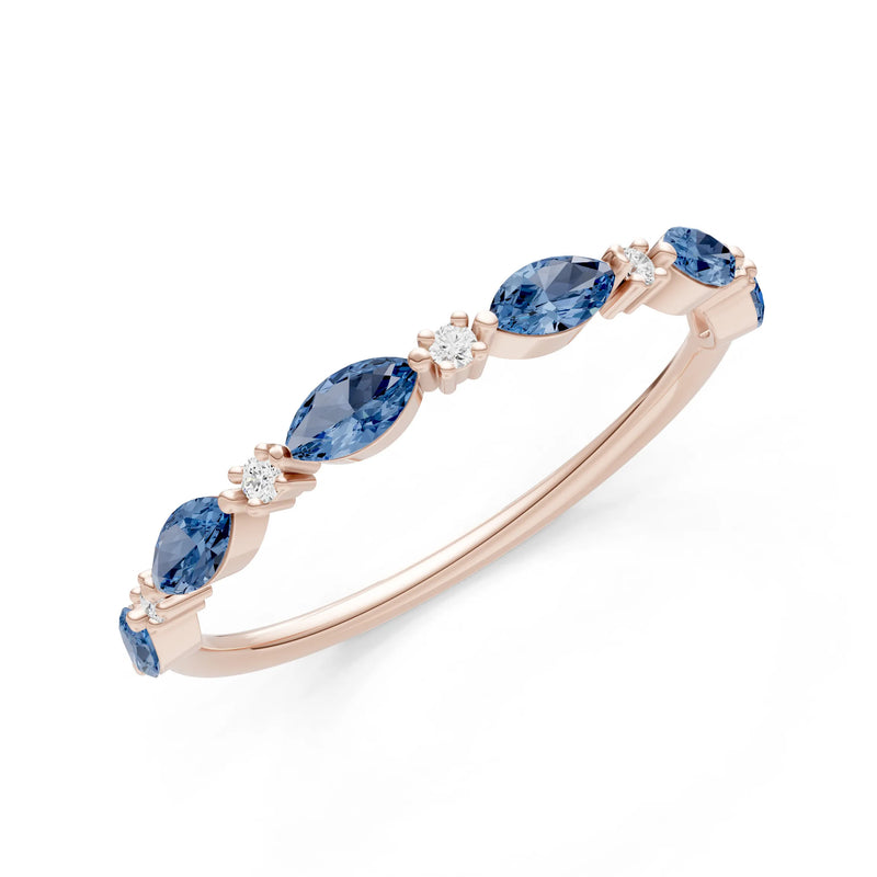 London Blue Topaz Dainty Alternating Prong Station Marquise & Round Half Band