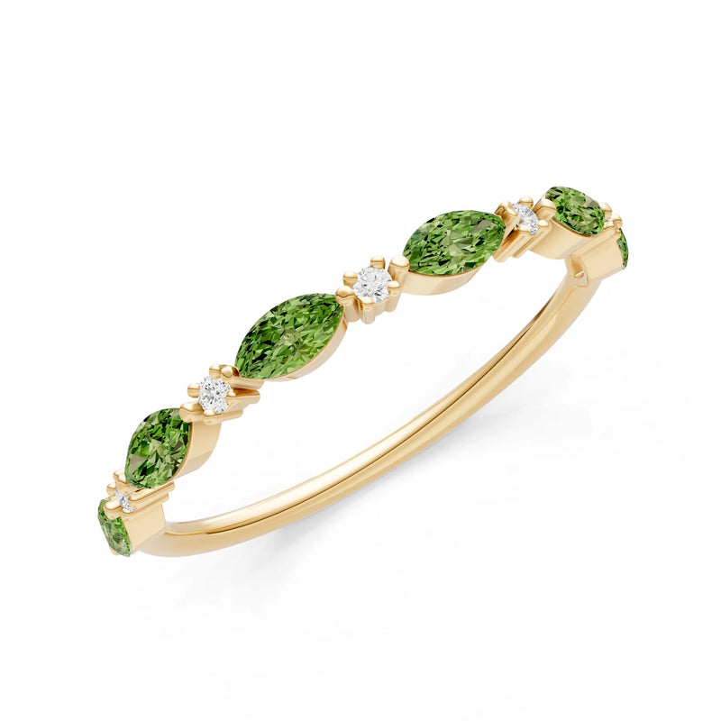 Marquise & Round Gemstone Dainty Alternating Prong Station Half Band