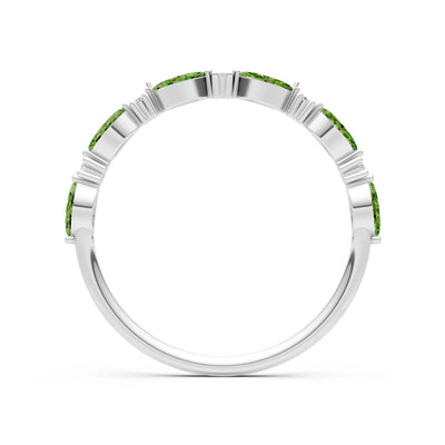 Peridot Dainty Alternating Prong Station Marquise & Round Half Band