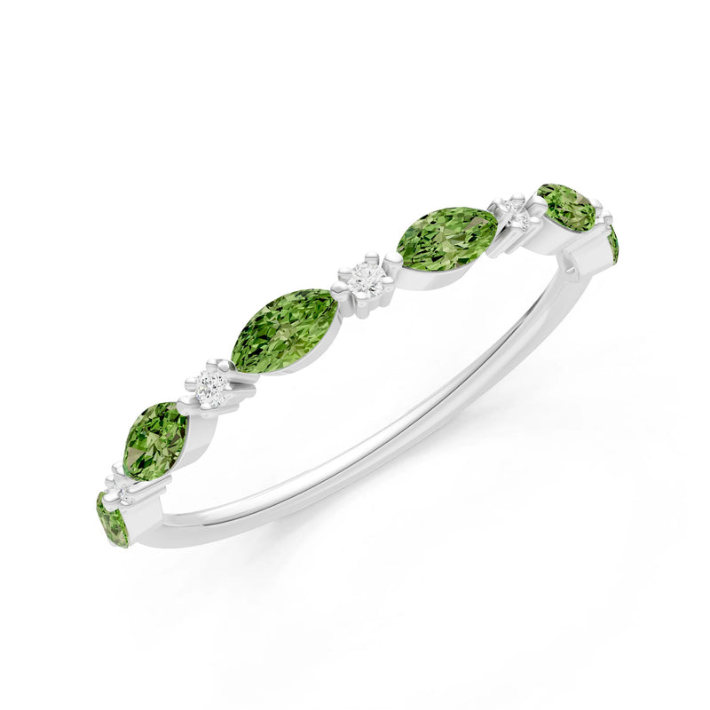 Peridot Dainty Alternating Prong Station Marquise & Round Half Band