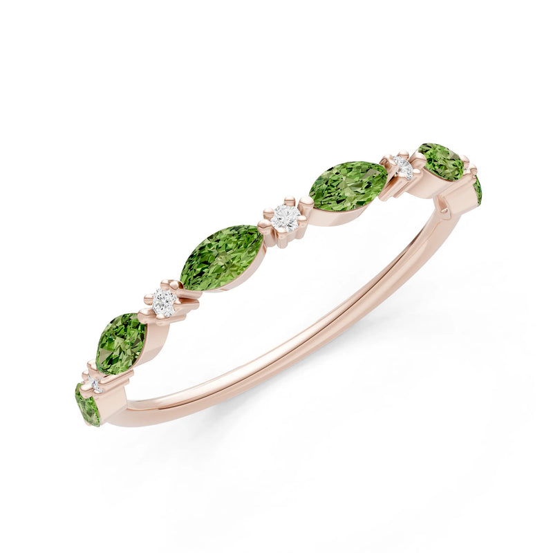 Marquise & Round Gemstone Dainty Alternating Prong Station Half Band