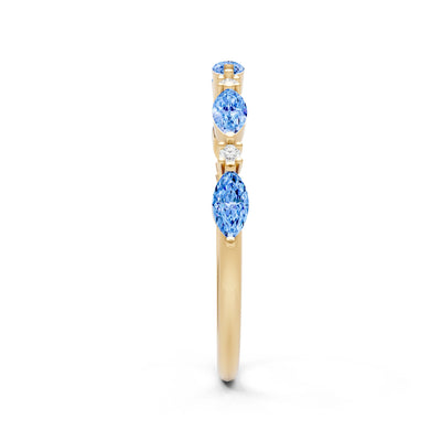 Swiss Blue Topaz Dainty Alternating Prong Station Marquise & Round Half Band