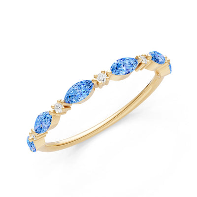 Marquise & Round Gemstone Dainty Alternating Prong Station Half Band