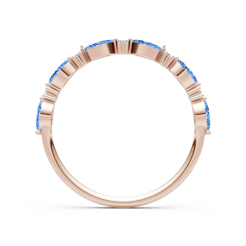 Swiss Blue Topaz Dainty Alternating Prong Station Marquise & Round Half Band