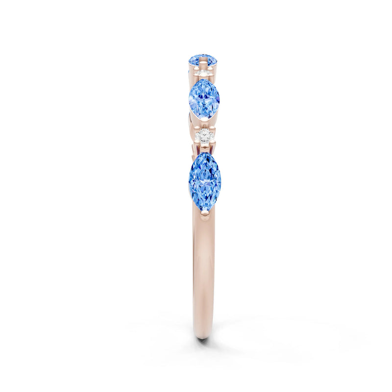 Swiss Blue Topaz Dainty Alternating Prong Station Marquise & Round Half Band