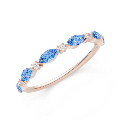 Swiss Blue Topaz Dainty Alternating Prong Station Marquise & Round Half Band