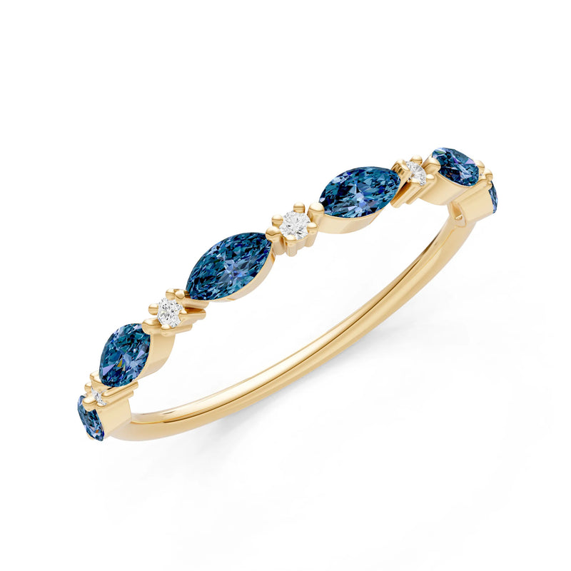 Marquise & Round Gemstone Dainty Alternating Prong Station Half Band