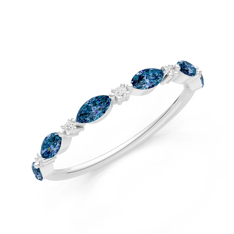 Marquise & Round Gemstone Dainty Alternating Prong Station Half Band