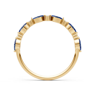 Blue Sapphire Dainty Alternating Prong Station Marquise & Round Half Band