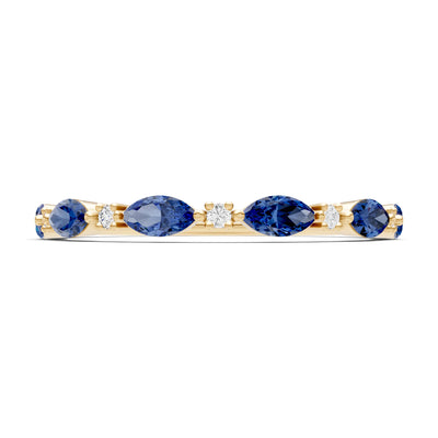 Blue Sapphire Dainty Alternating Prong Station Marquise & Round Half Band