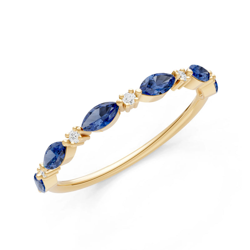 Blue Sapphire Dainty Alternating Prong Station Marquise & Round Half Band