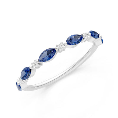 Marquise & Round Gemstone Dainty Alternating Prong Station Half Band