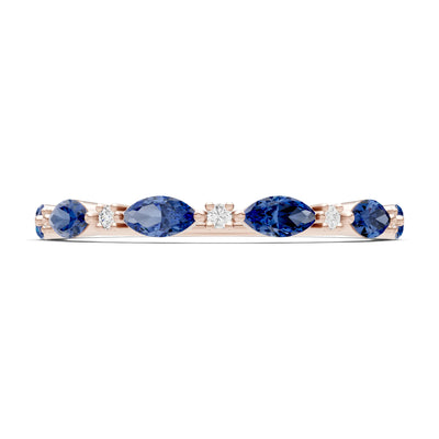 Marquise & Round Gemstone Dainty Alternating Prong Station Half Band