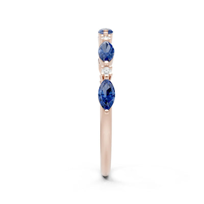 Marquise & Round Gemstone Dainty Alternating Prong Station Half Band