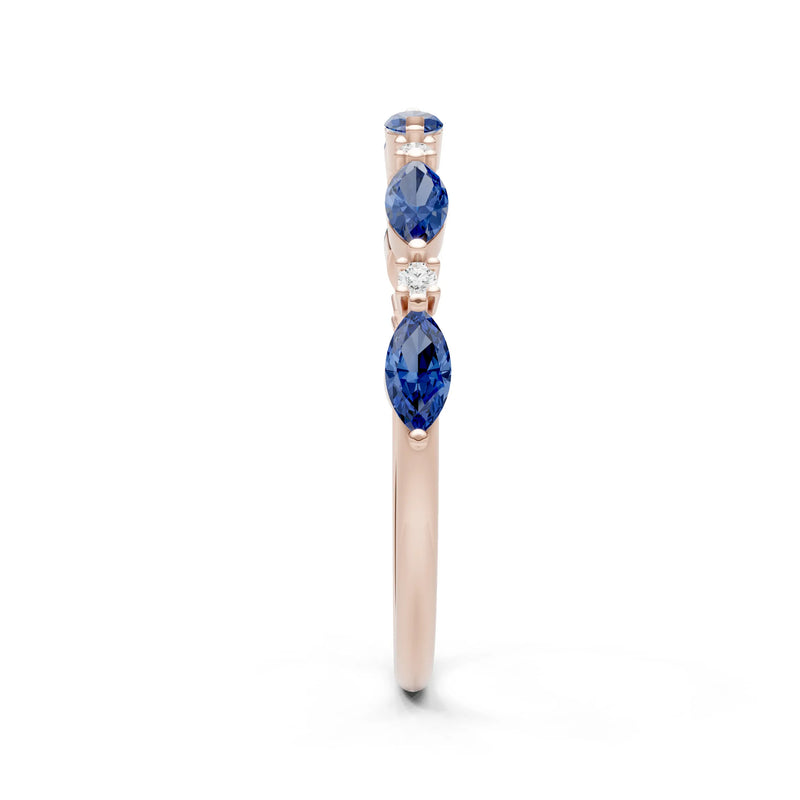 Blue Sapphire Dainty Alternating Prong Station Marquise & Round Half Band
