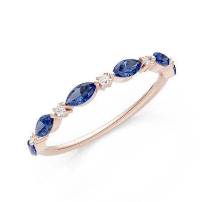 Blue Sapphire Dainty Alternating Prong Station Marquise & Round Half Band