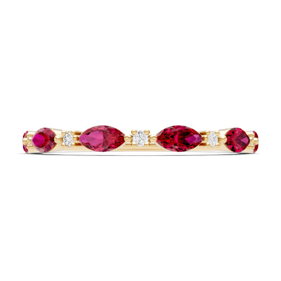 Marquise & Round Gemstone Dainty Alternating Prong Station Half Band