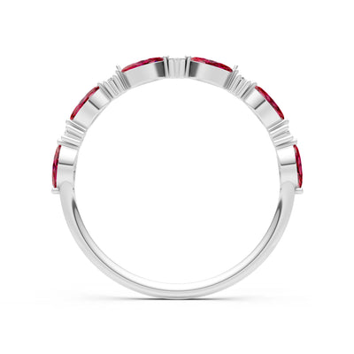 Marquise & Round Gemstone Dainty Alternating Prong Station Half Band